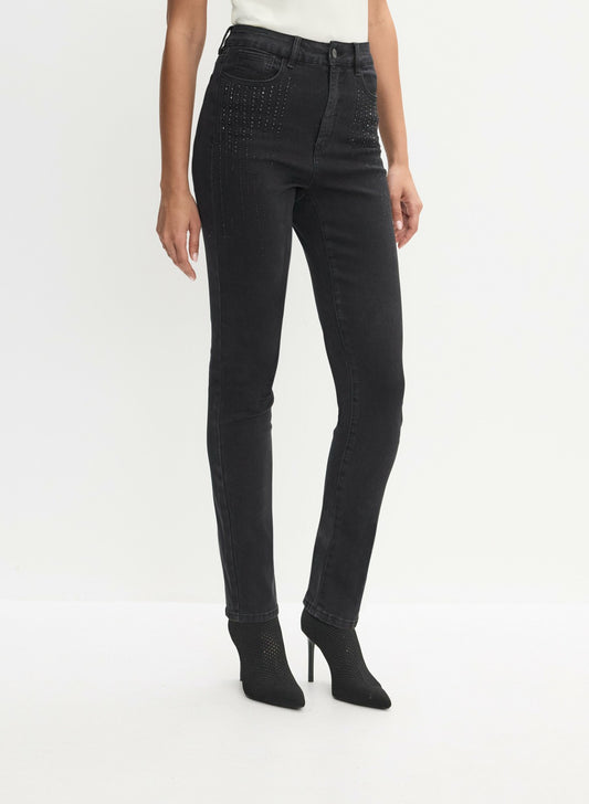Women Stud Embellished Slim-Leg Jeans Black | Melanie Lyne