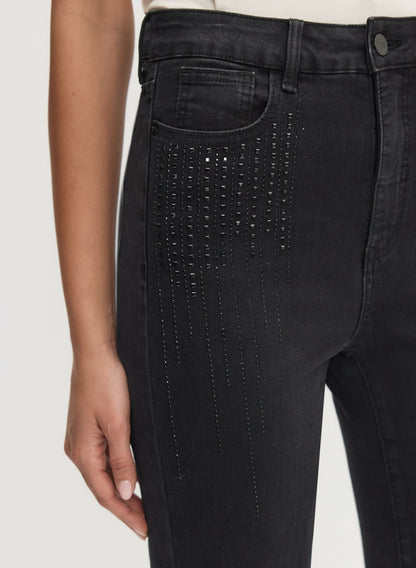 Women Stud Embellished Slim-Leg Jeans Black | Melanie Lyne