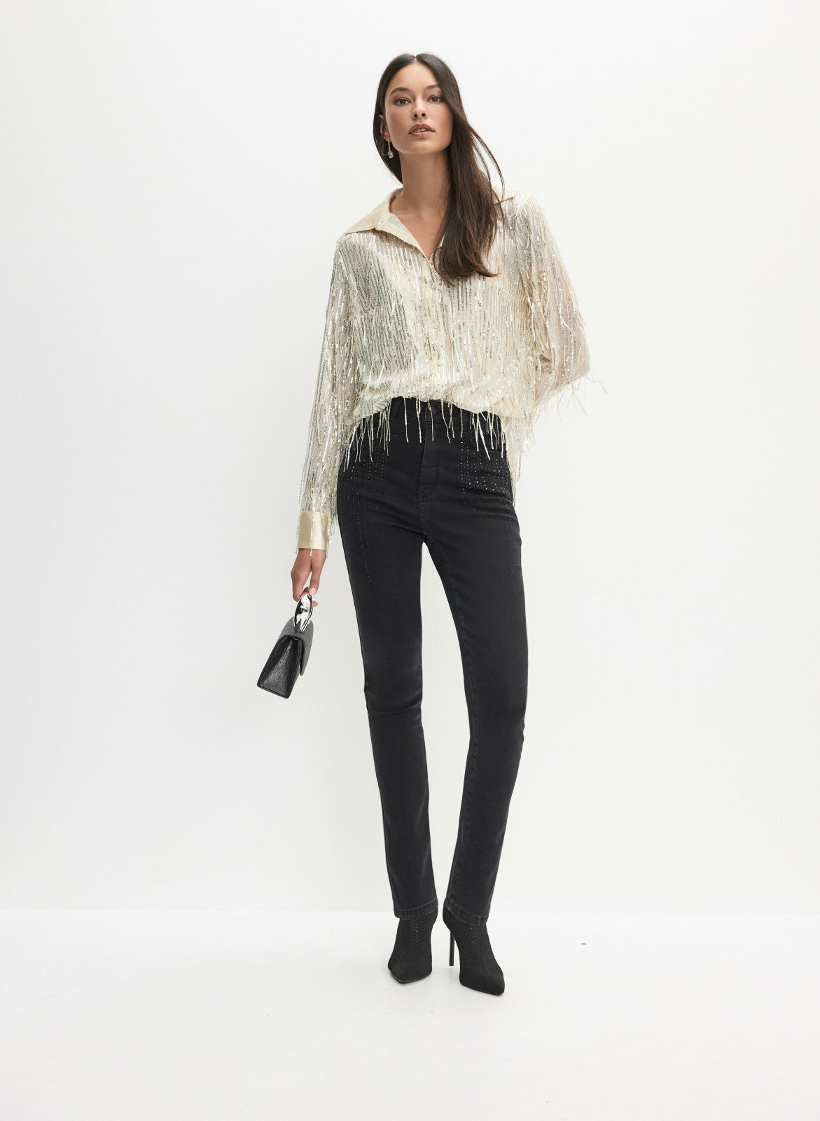 Women Stud Embellished Slim-Leg Jeans Black | Melanie Lyne