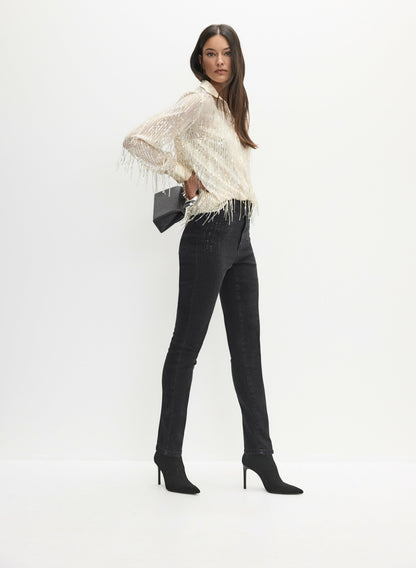 Women Stud Embellished Slim-Leg Jeans Black | Melanie Lyne