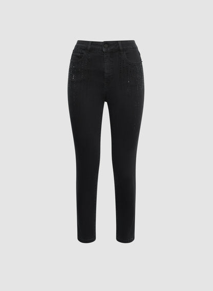 Women Stud Embellished Slim-Leg Jeans Black | Melanie Lyne