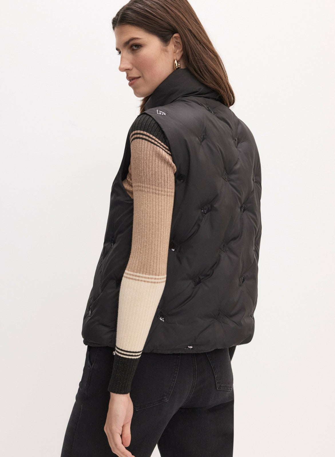 Women Sequin Detail Puffer Vest Black | Melanie Lyne