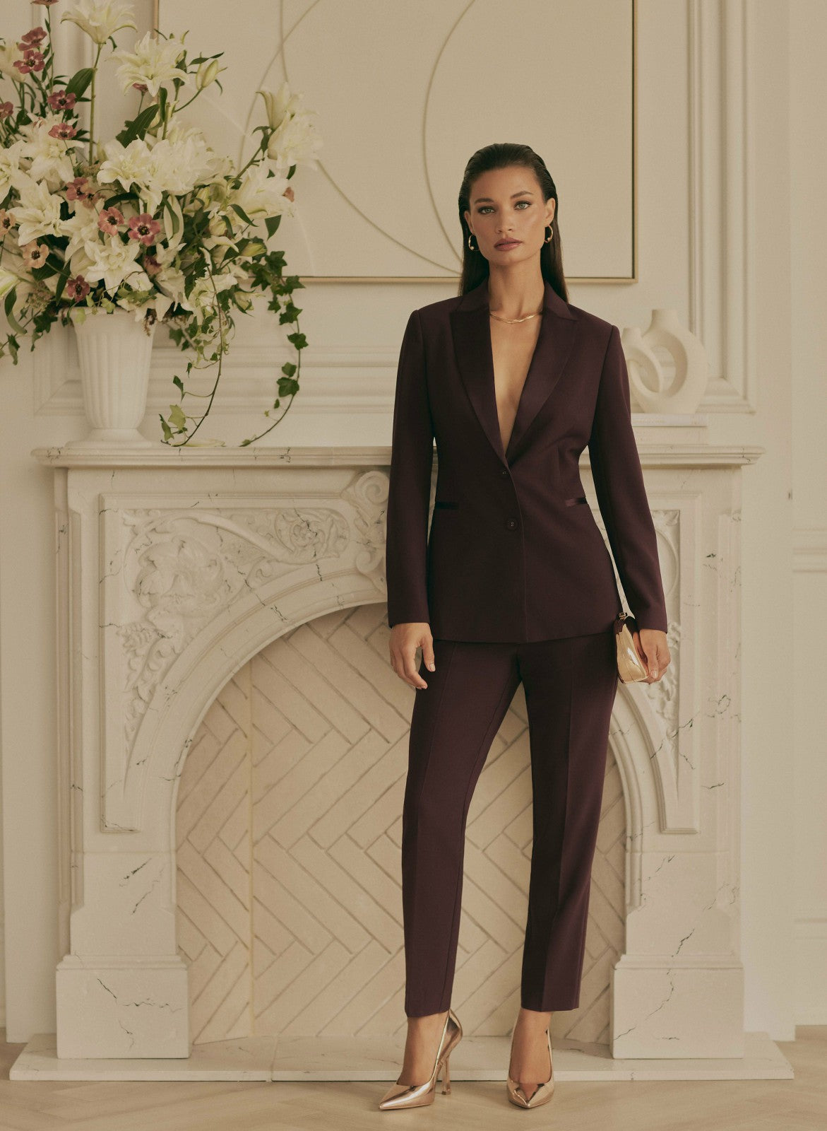 Women Juliette Straight-Leg Tuxedo Pants Cranberry | Melanie Lyne