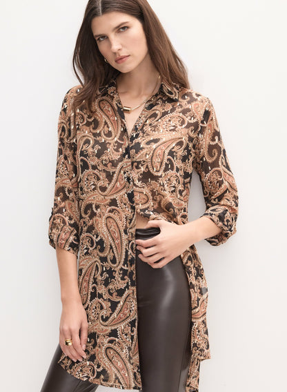 Women Paisley Print Tunic Blouse Brown Pattern | Melanie Lyne