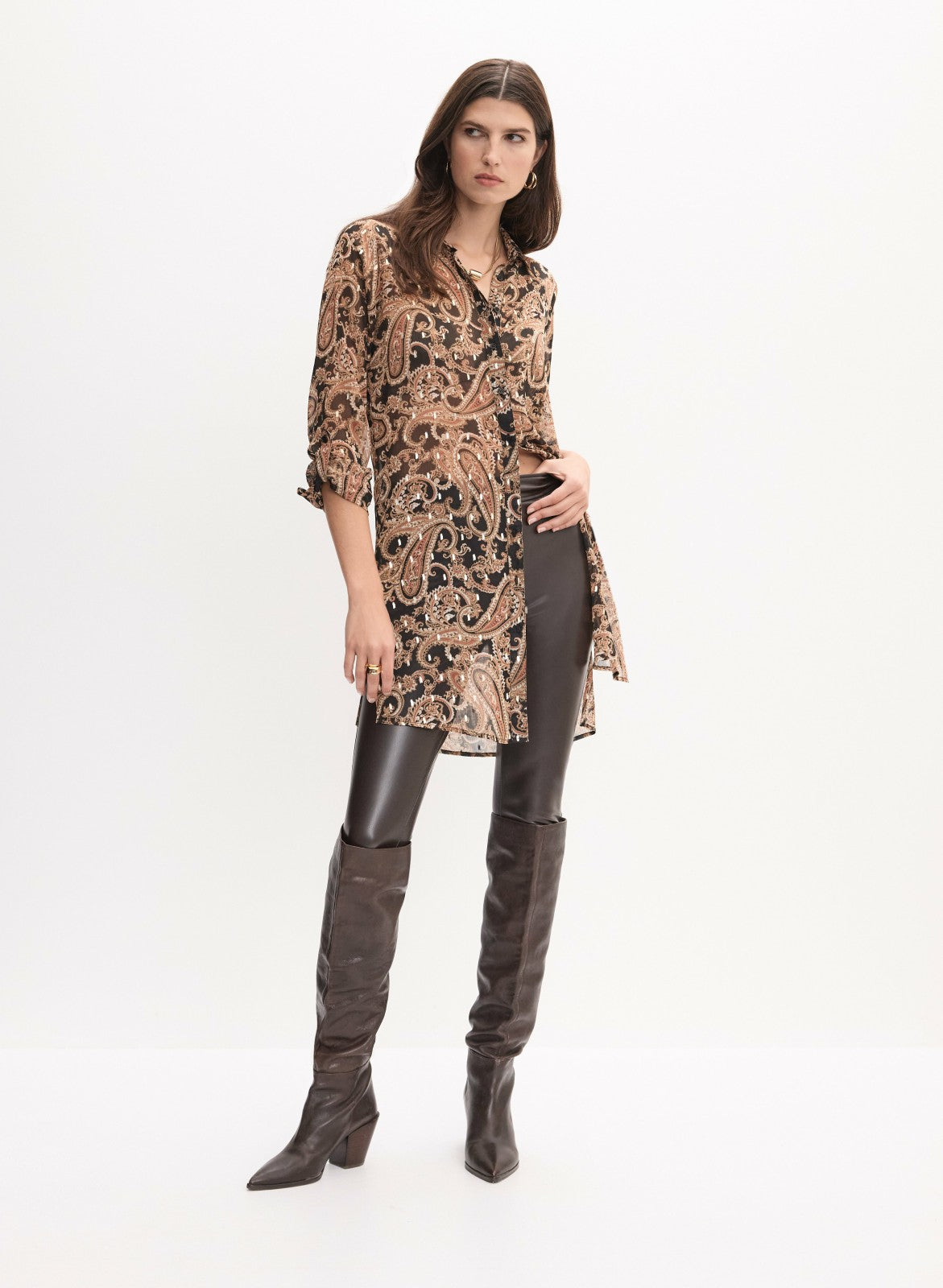 Women Paisley Print Tunic Blouse Brown Pattern | Melanie Lyne