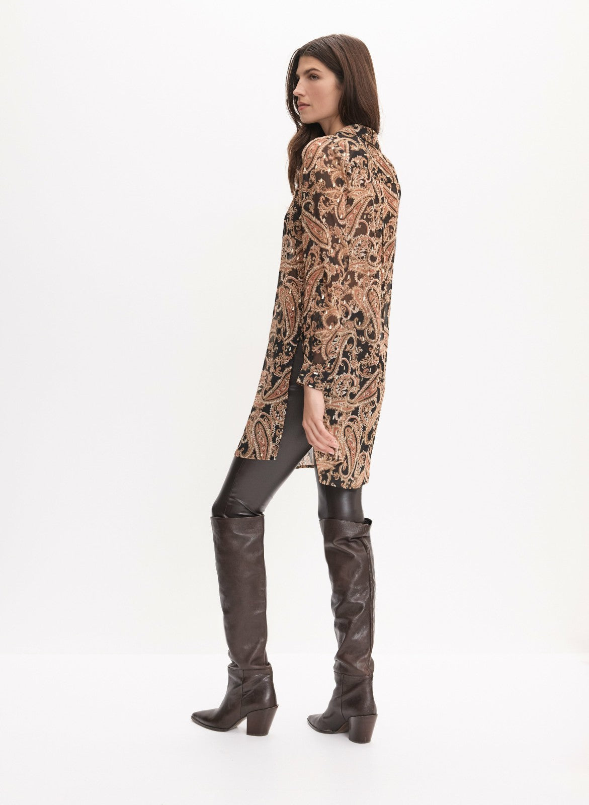 Women Paisley Print Tunic Blouse Brown Pattern | Melanie Lyne