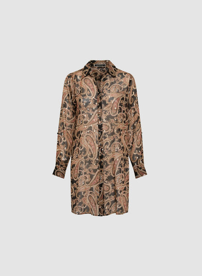 Women Paisley Print Tunic Blouse Brown Pattern | Melanie Lyne