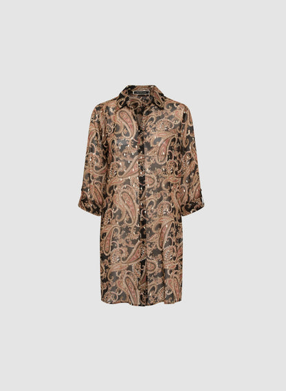 Women Paisley Print Tunic Blouse Brown Pattern | Melanie Lyne