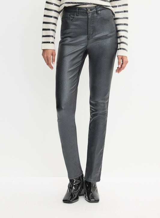 Women Coated Metallic Slim-Leg Jeans Black | Melanie Lyne