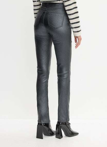 Women Coated Metallic Slim-Leg Jeans Black | Melanie Lyne