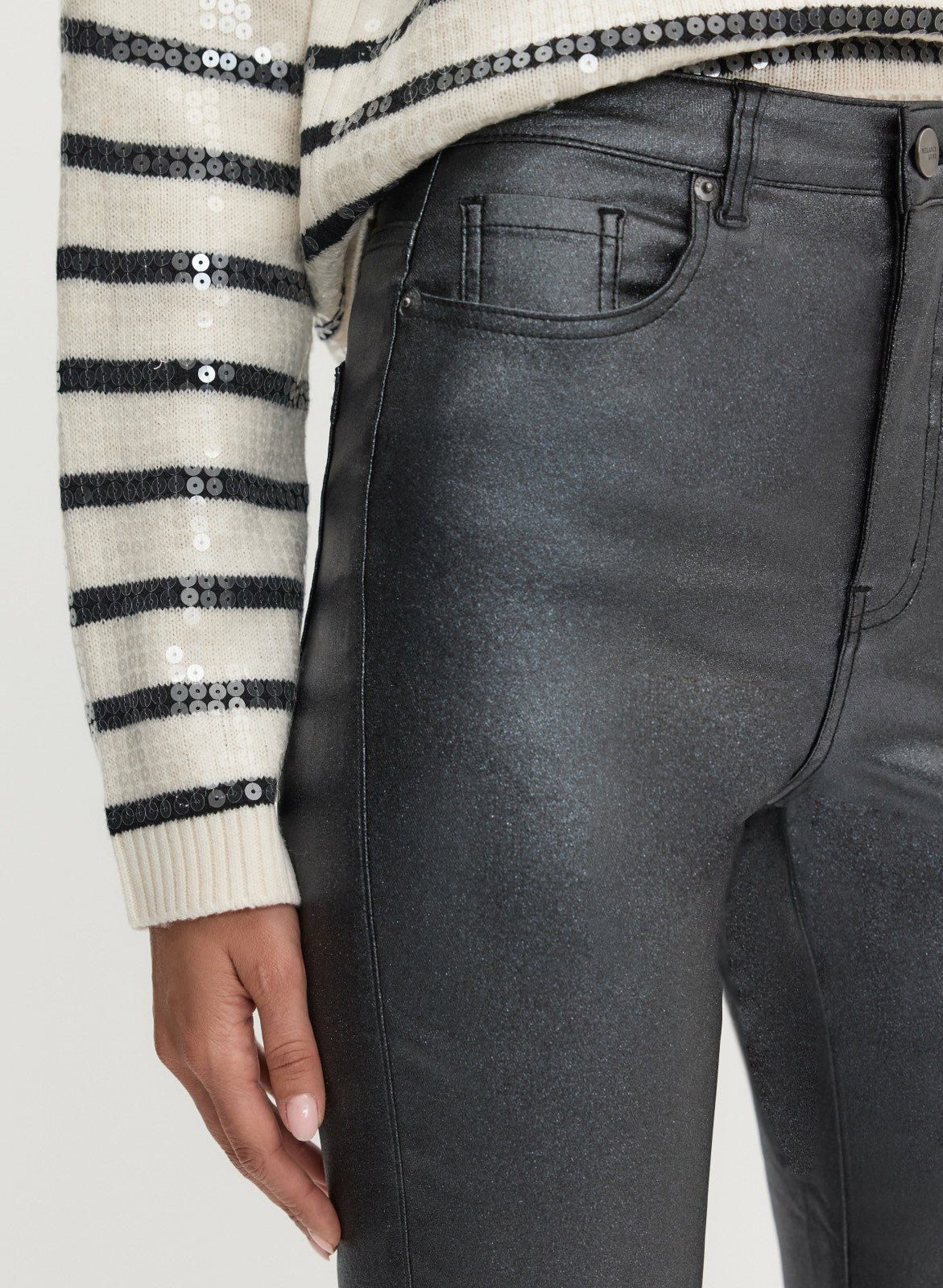 Women Coated Metallic Slim-Leg Jeans Black | Melanie Lyne