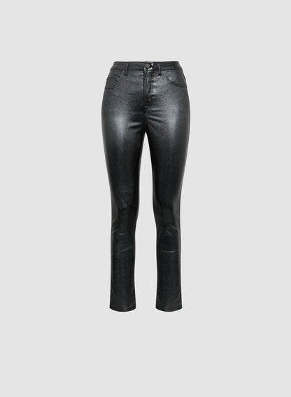 Women Coated Metallic Slim-Leg Jeans Black | Melanie Lyne