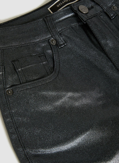 Women Coated Metallic Slim-Leg Jeans Black | Melanie Lyne
