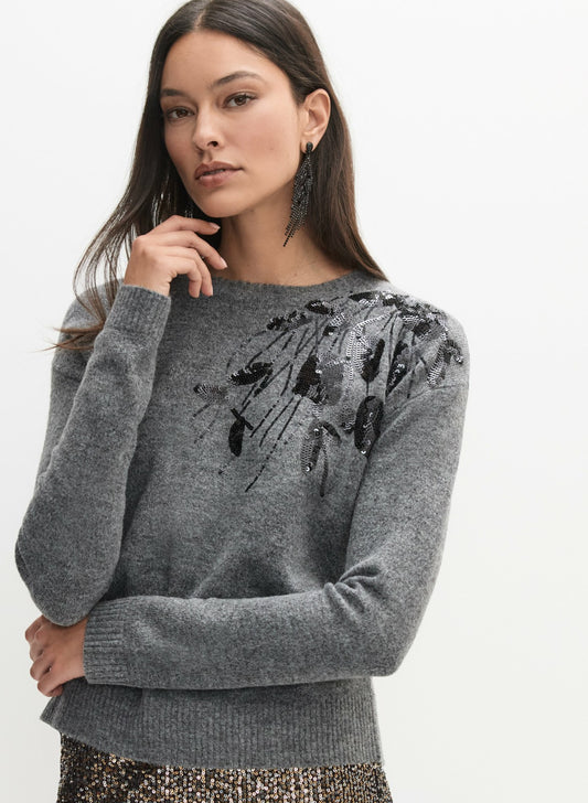 Women Sequin Embroidered Pullover Storm Mix | Melanie Lyne