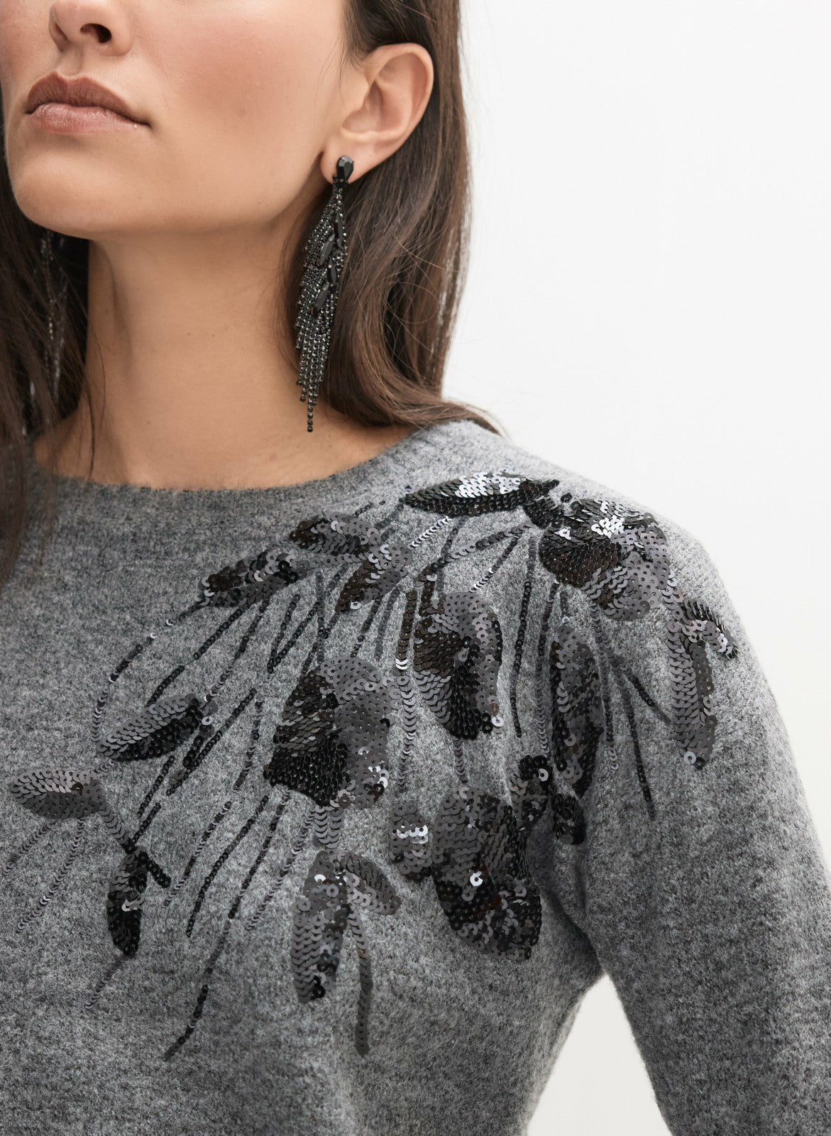 Women Sequin Embroidered Pullover Storm Mix | Melanie Lyne