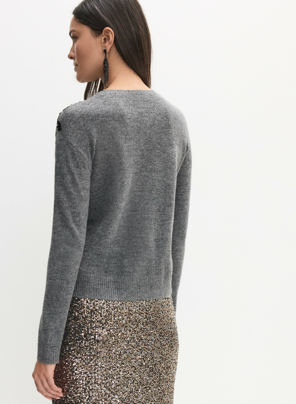 Women Sequin Embroidered Pullover Storm Mix | Melanie Lyne