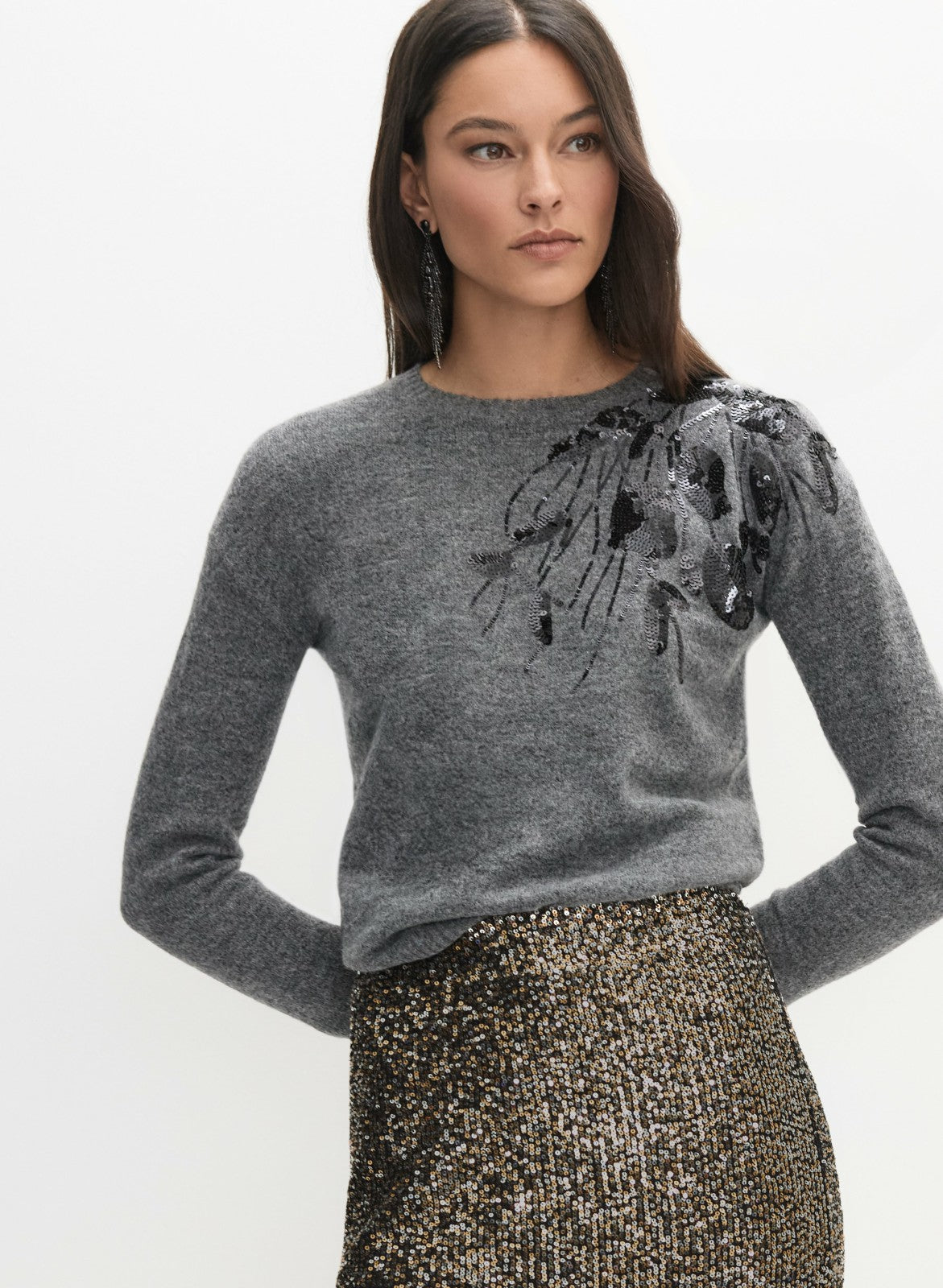 Women Sequin Embroidered Pullover Storm Mix | Melanie Lyne