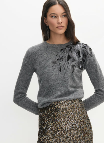 Women Sequin Embroidered Pullover Storm Mix | Melanie Lyne