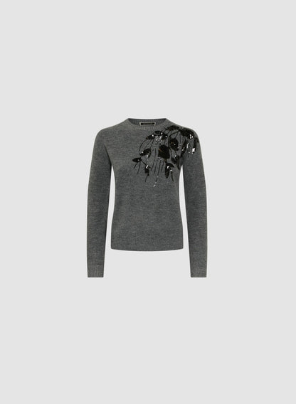 Women Sequin Embroidered Pullover Storm Mix | Melanie Lyne