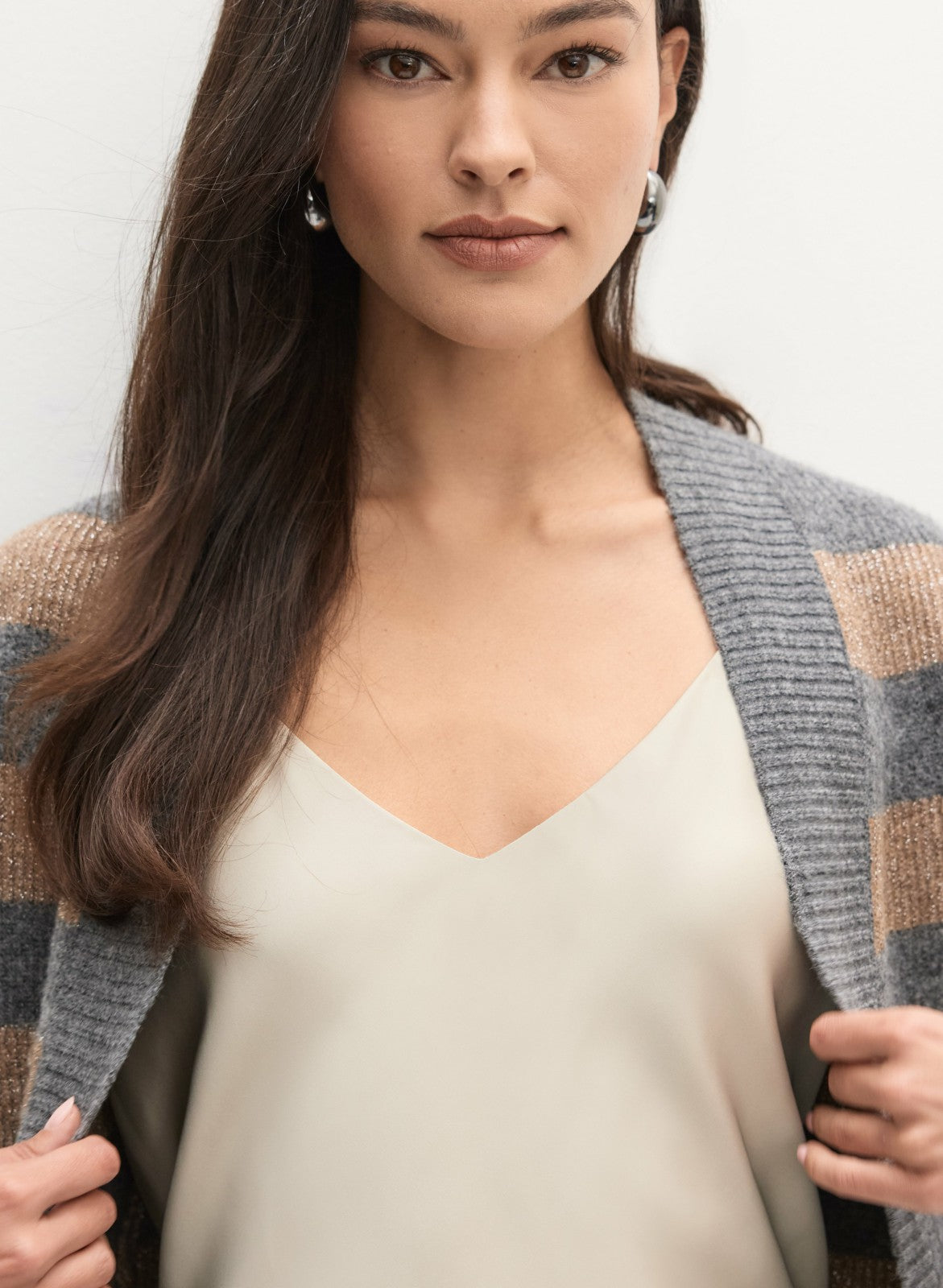 Women Shimmer Striped Knit Cardigan Storm Mix | Melanie Lyne