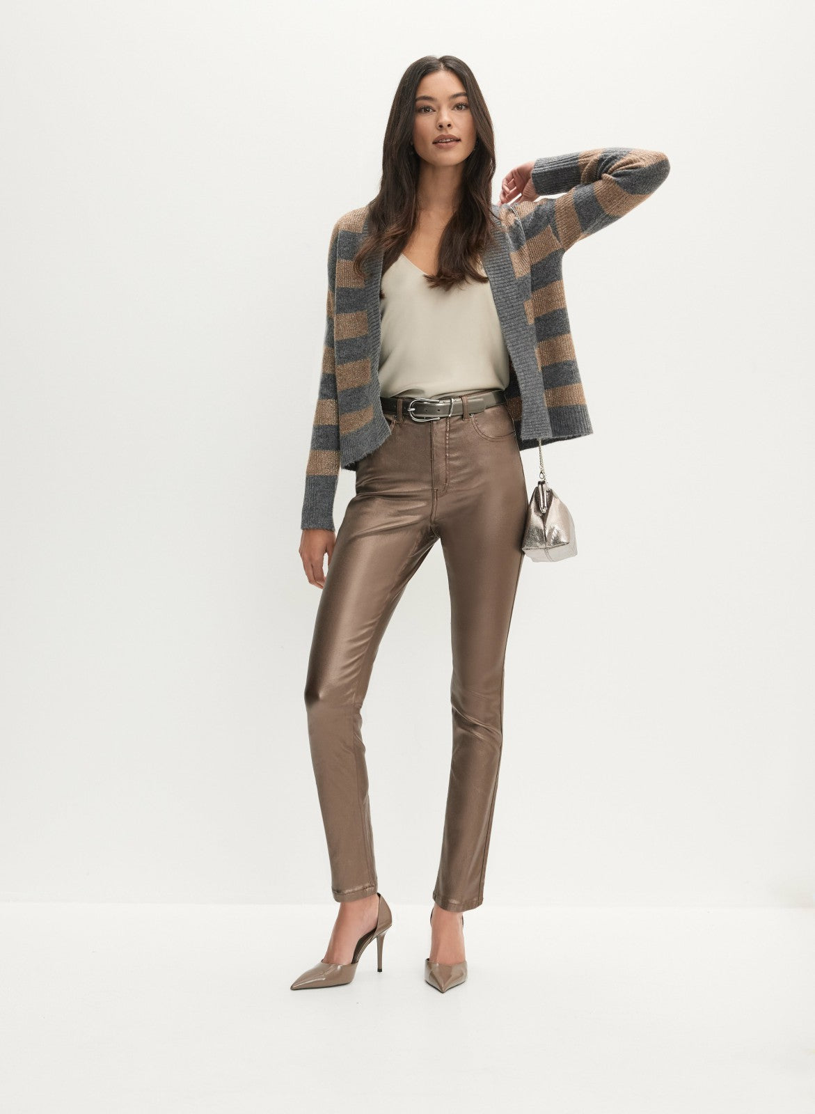 Women Shimmer Striped Knit Cardigan Storm Mix | Melanie Lyne