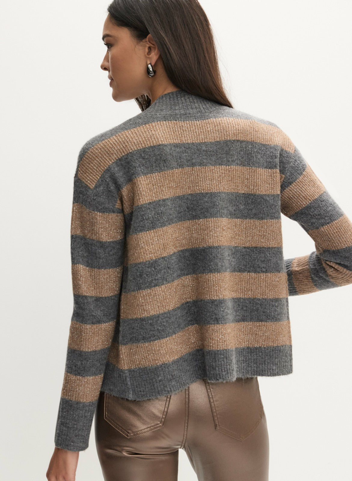 Women Shimmer Striped Knit Cardigan Storm Mix | Melanie Lyne