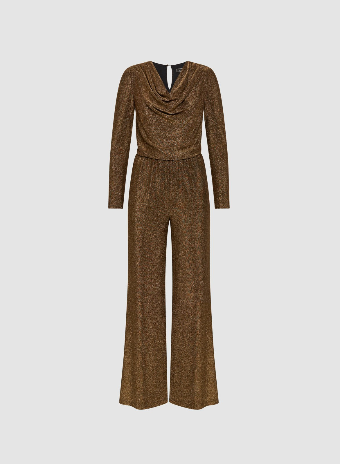 Women Glitter Knit Cowl Neck Jumpsuit Metallic Bronze | Melanie Lyne