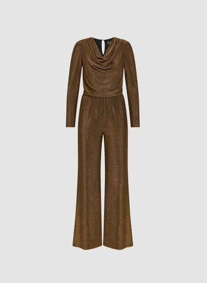 Women Glitter Knit Cowl Neck Jumpsuit Metallic Bronze | Melanie Lyne