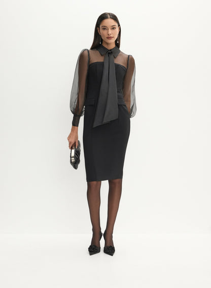 Women Tie-Neck Illusion Dress Black | Melanie Lyne