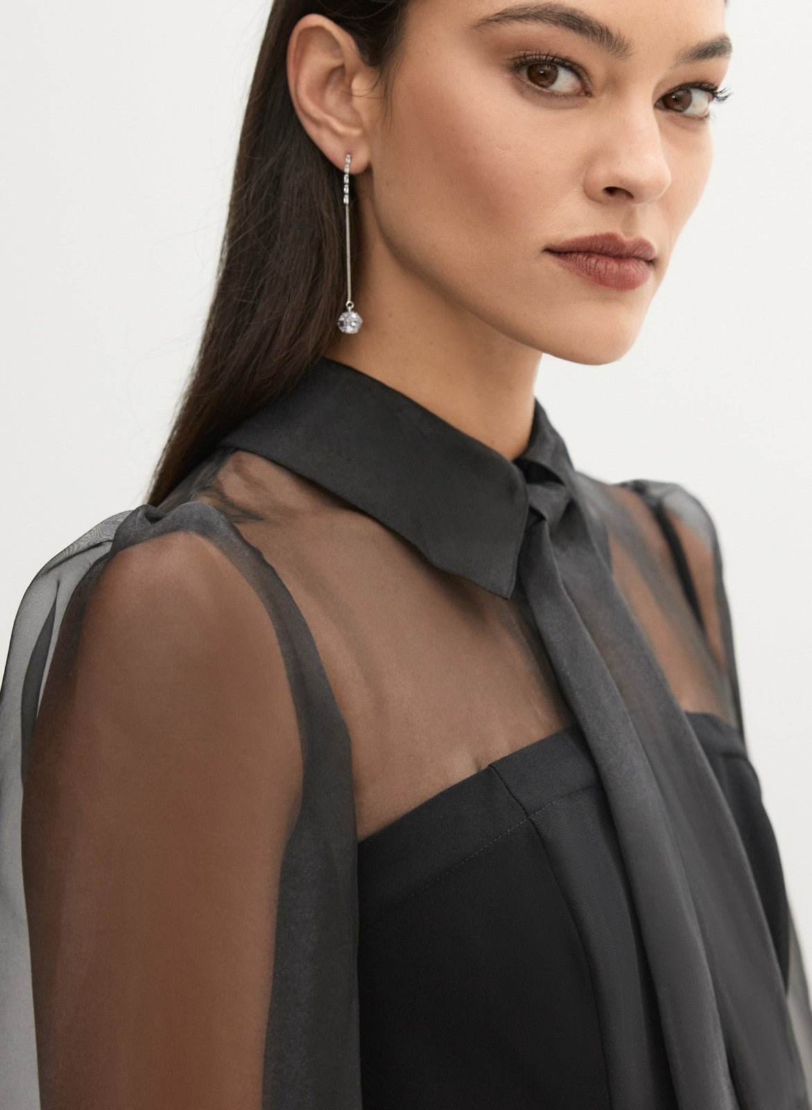 Women Tie-Neck Illusion Dress Black | Melanie Lyne
