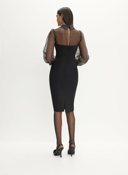 Women Tie-Neck Illusion Dress Black | Melanie Lyne
