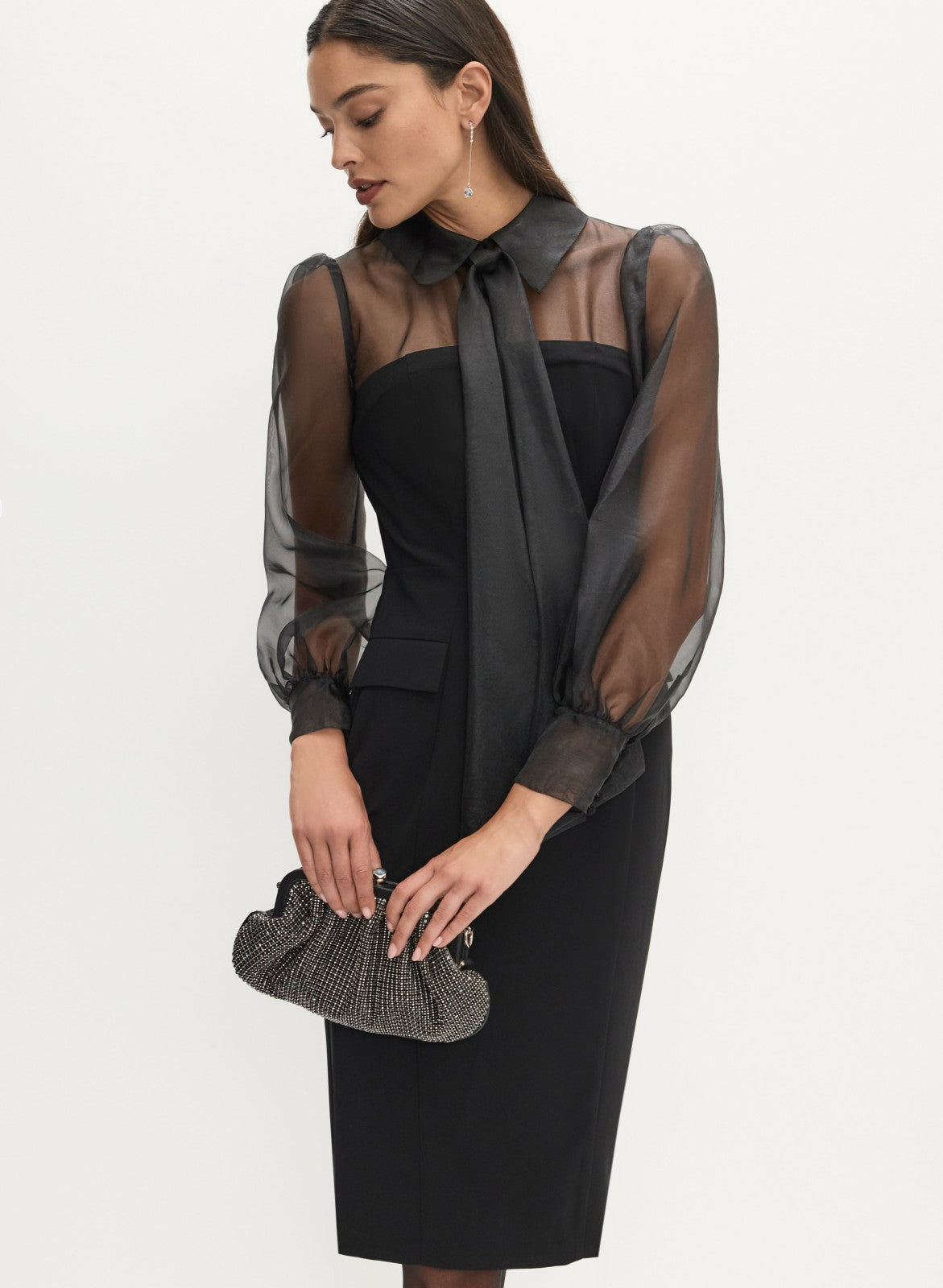 Women Tie-Neck Illusion Dress Black | Melanie Lyne