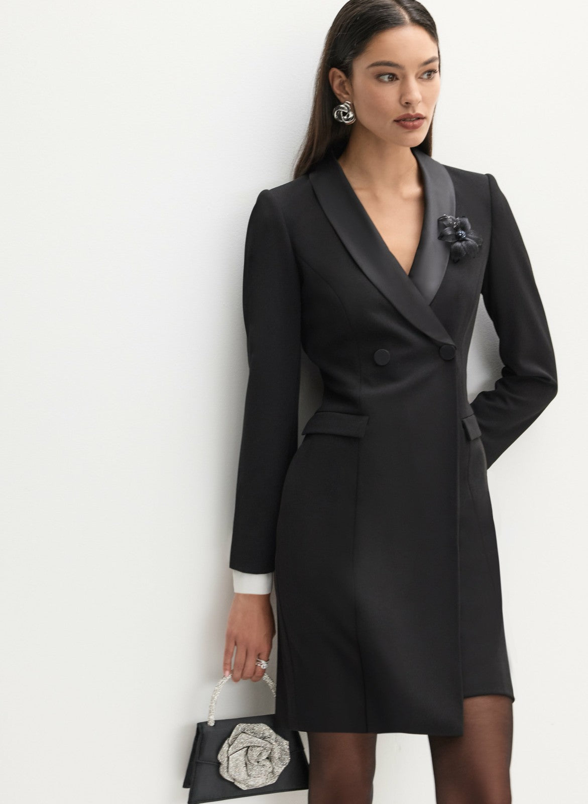 Women Double-Breasted Tuxedo Dress Black | Melanie Lyne