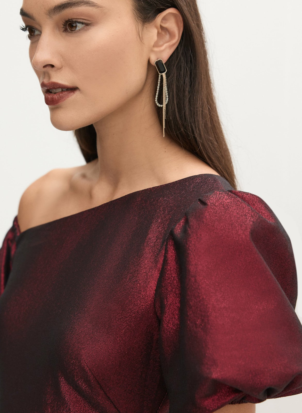 Women Adrianna by Adrianna Papell - Glitter Knit Bardot Dress Ruby Red | Melanie Lyne