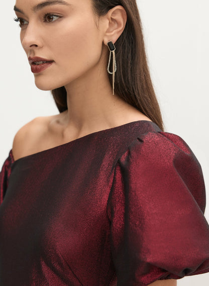 Women Adrianna by Adrianna Papell - Glitter Knit Bardot Dress Ruby Red | Melanie Lyne