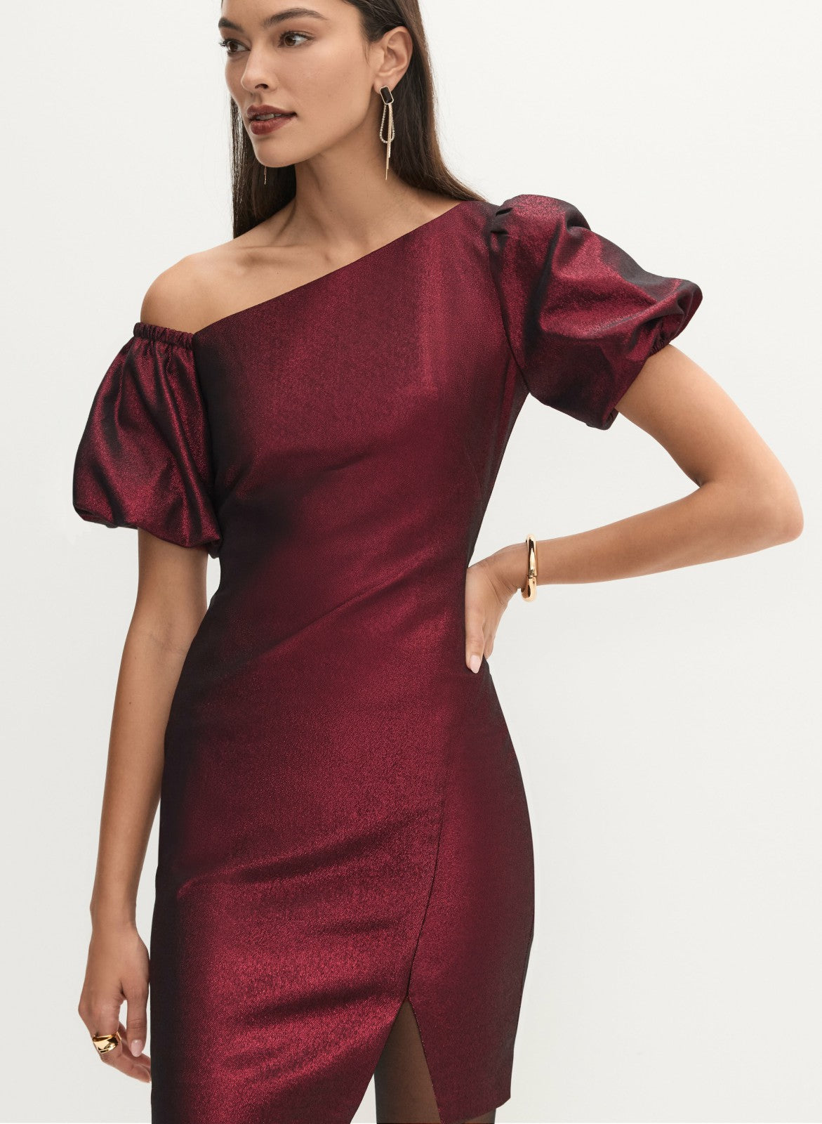 Women Adrianna by Adrianna Papell - Glitter Knit Bardot Dress Ruby Red | Melanie Lyne