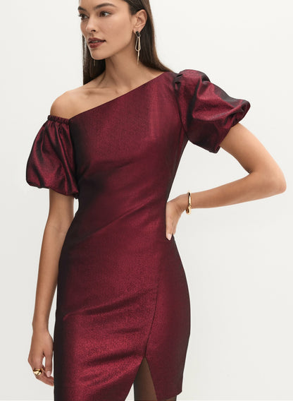 Women Adrianna by Adrianna Papell - Glitter Knit Bardot Dress Ruby Red | Melanie Lyne