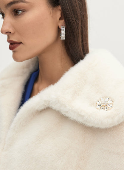 Women Embellished Faux Fur Cape Ecru White | Melanie Lyne