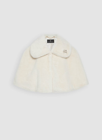 Women Embellished Faux Fur Cape Ecru White | Melanie Lyne