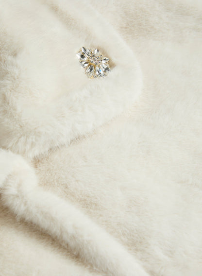 Women Embellished Faux Fur Cape Ecru White | Melanie Lyne
