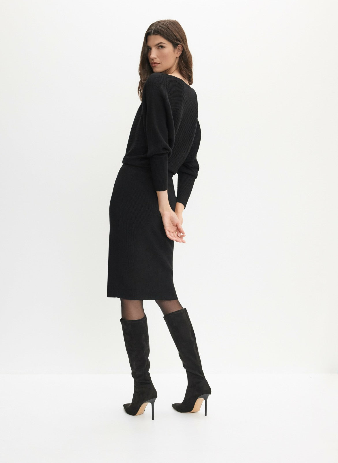Women Dolman Sleeve Sweater Dress Black | Melanie Lyne