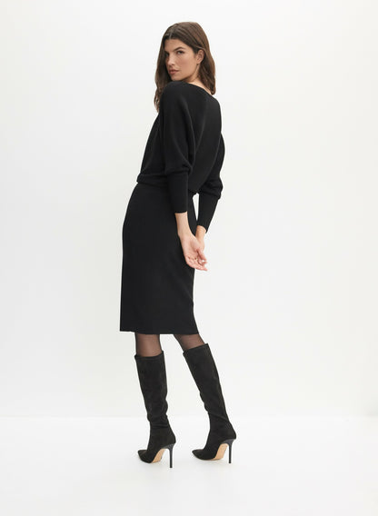 Women Dolman Sleeve Sweater Dress Black | Melanie Lyne