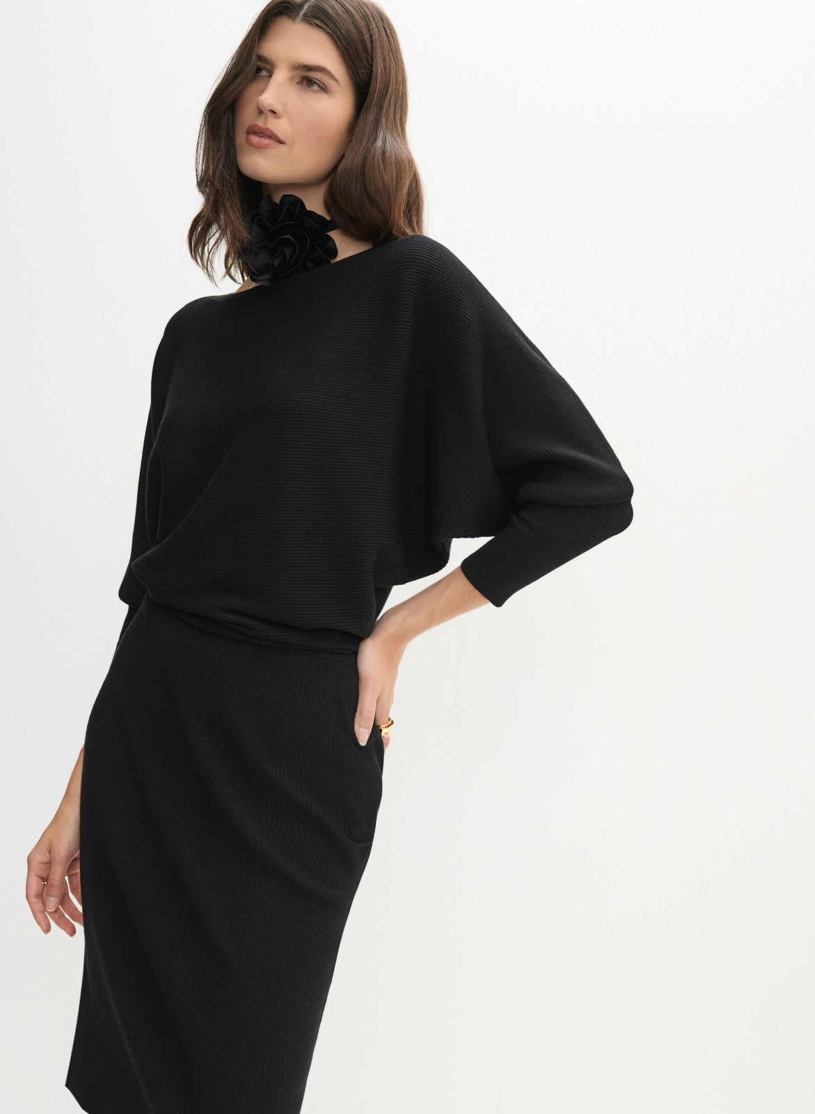Women Dolman Sleeve Sweater Dress Black | Melanie Lyne