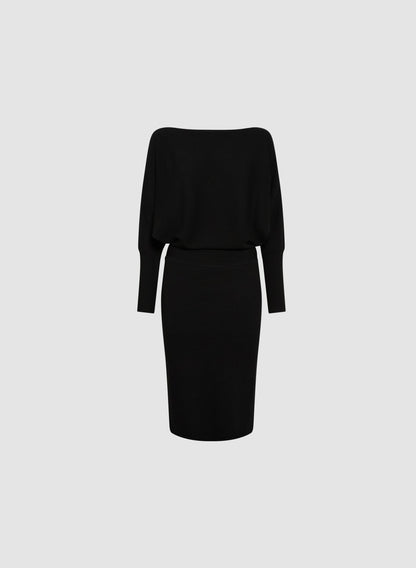 Women Dolman Sleeve Sweater Dress Black | Melanie Lyne