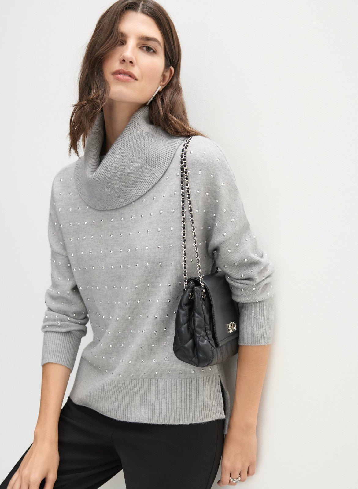 Women Joseph Ribkoff - Studded Knit Sweater Dark Grey | Melanie Lyne