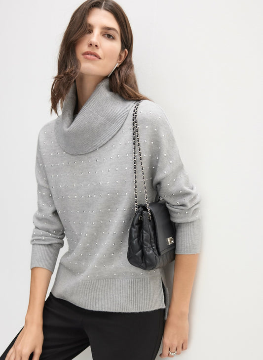 Women Joseph Ribkoff - Studded Knit Sweater Dark Grey | Melanie Lyne