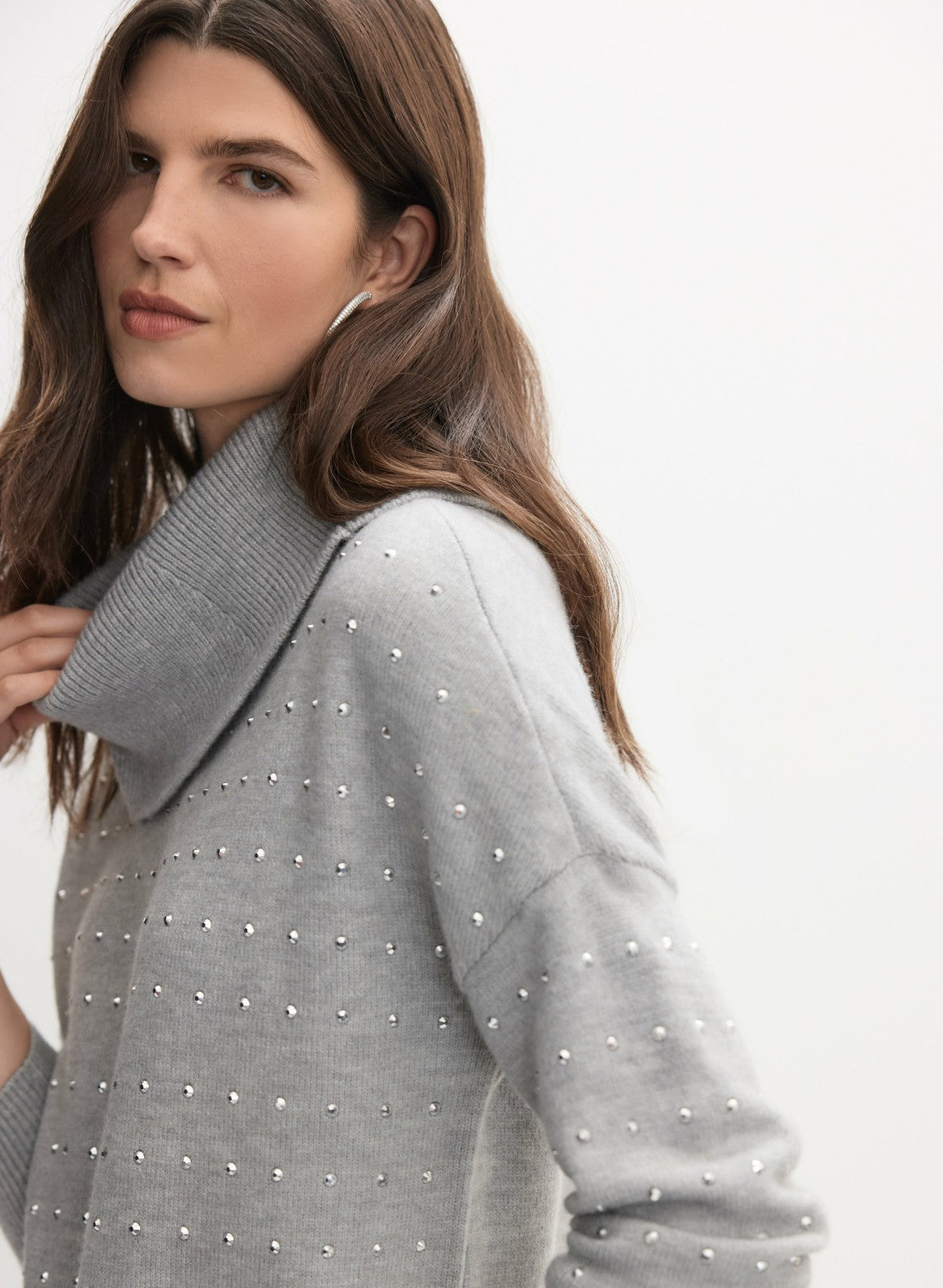 Women Joseph Ribkoff - Studded Knit Sweater Dark Grey | Melanie Lyne