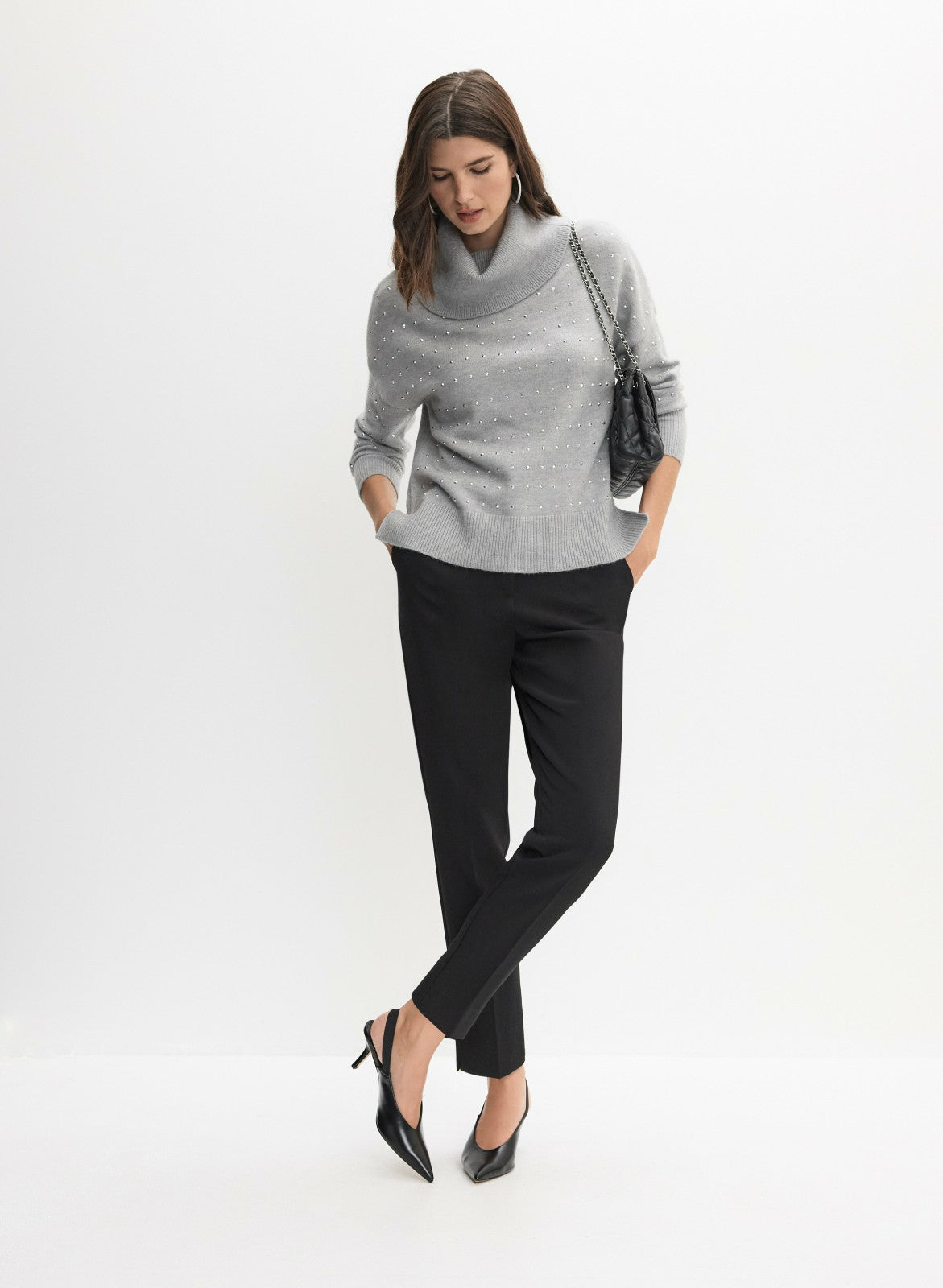 Women Joseph Ribkoff - Studded Knit Sweater Dark Grey | Melanie Lyne