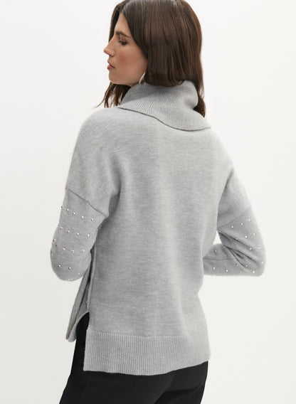 Women Joseph Ribkoff - Studded Knit Sweater Dark Grey | Melanie Lyne