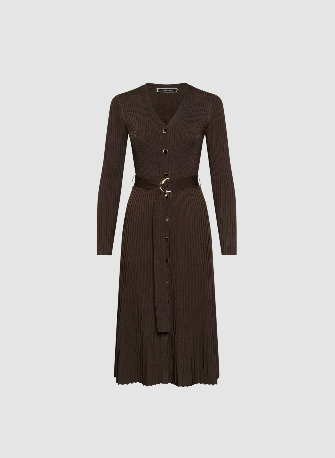 Women Ribbed Knit Plissé Hem Dress Espresso | Melanie Lyne
